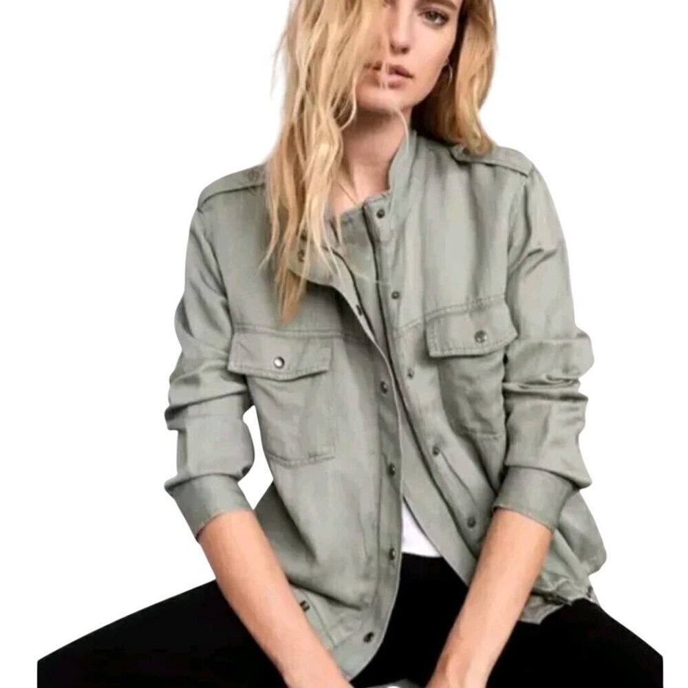 Rails Collins Sage Lightweight Military Full Zip Snap Linen Blend Jacket Size S